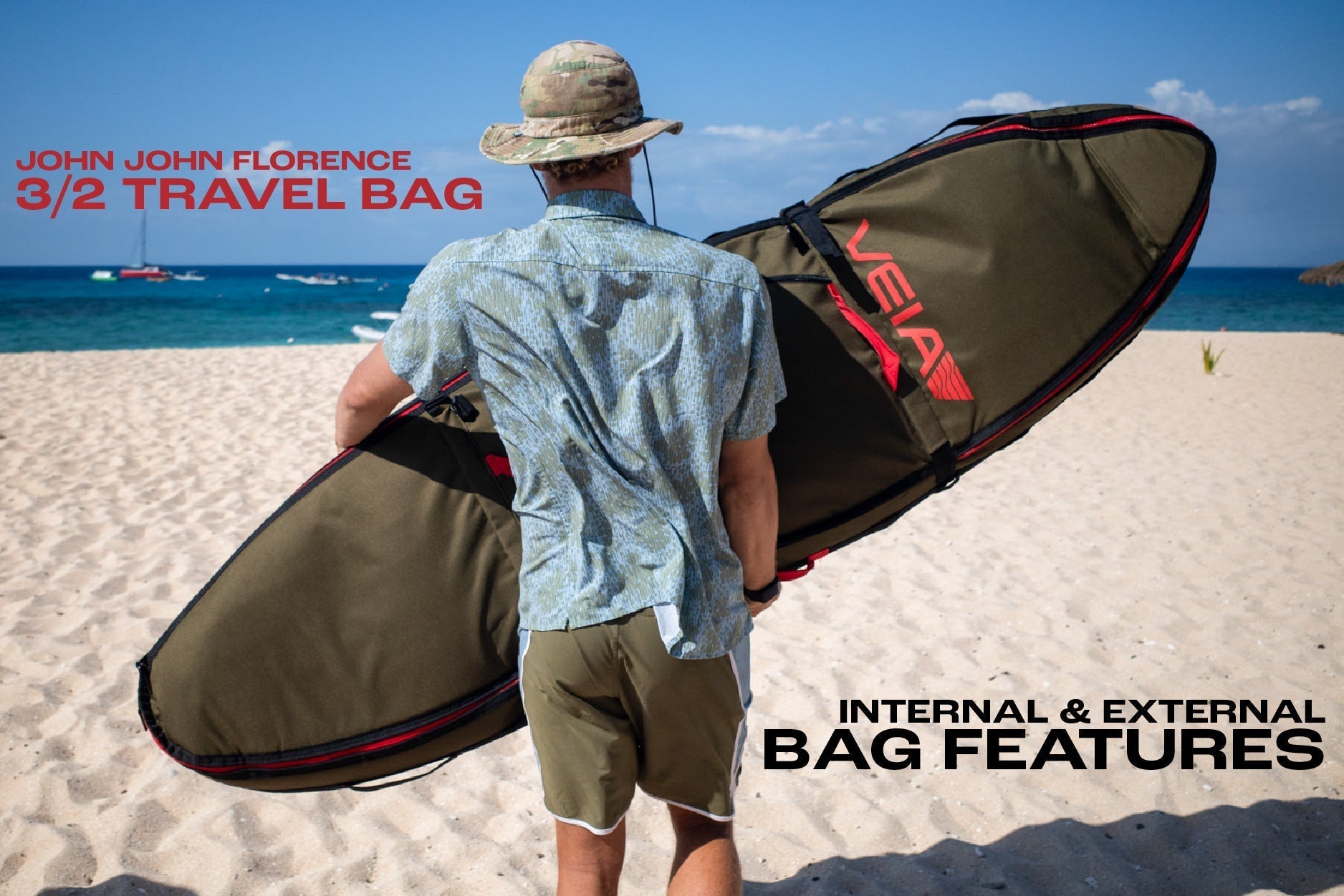 Internal & External Features of the JJF 3/2 Surfboard Travel Bag