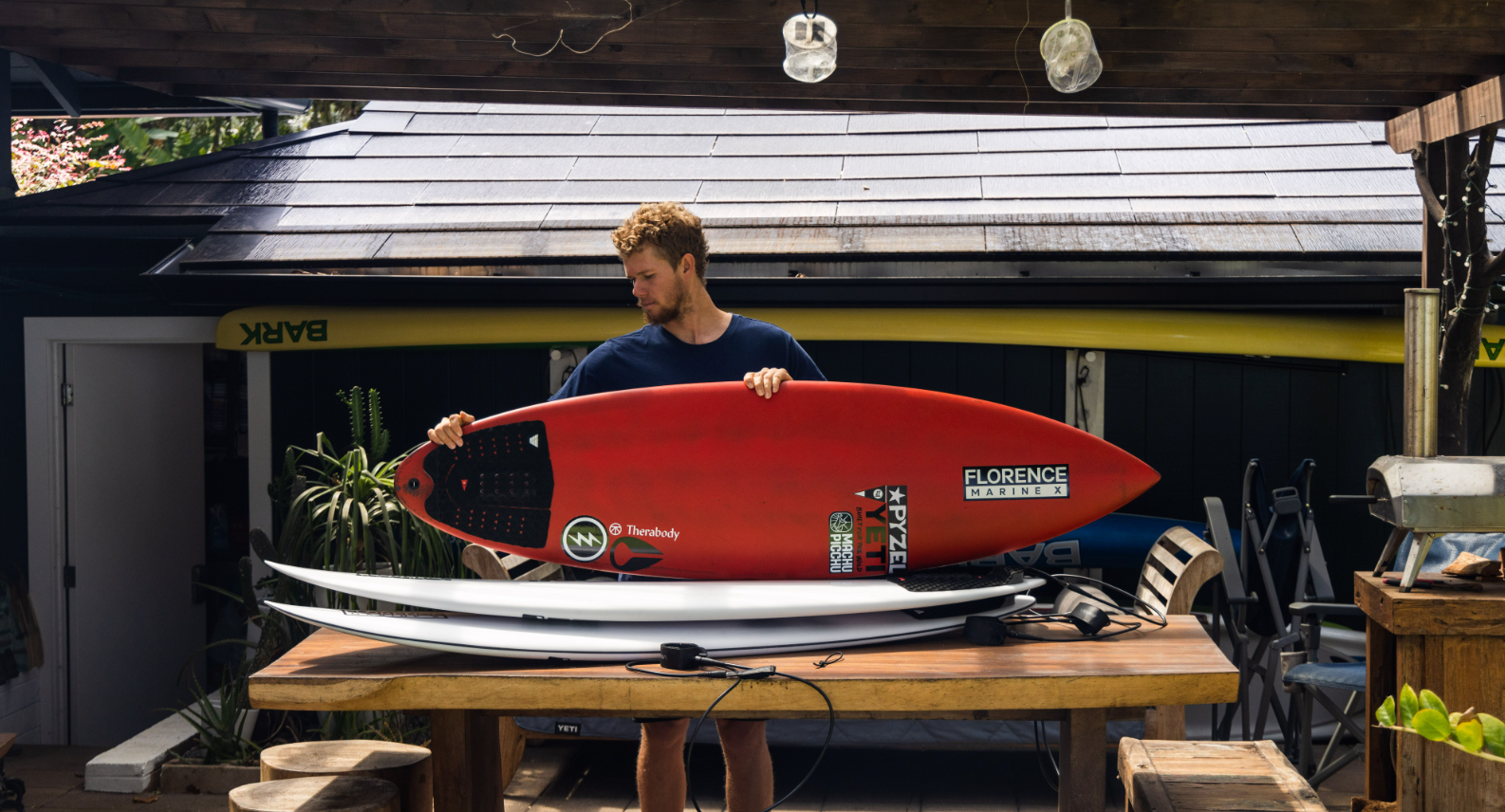 John John Florence with the VEIA JJF Pro Round Tail Traction Pad on his Pyzel Ghost